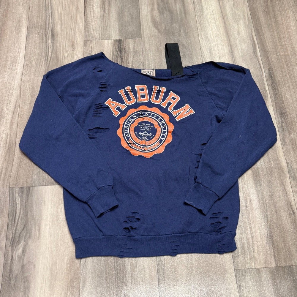 Furst Of A Kind Auburn University Distressed Reworked Sweatshirt Navy Blue 1276